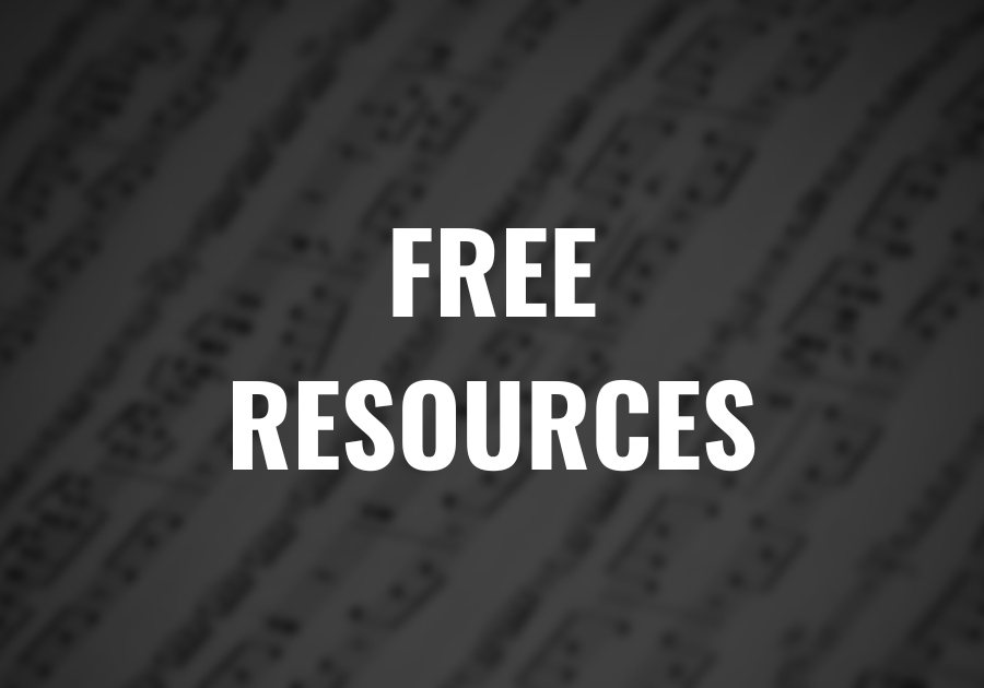 background image of sheet music with text overlay that reads "Free resources beginner piano courses and sheet music"